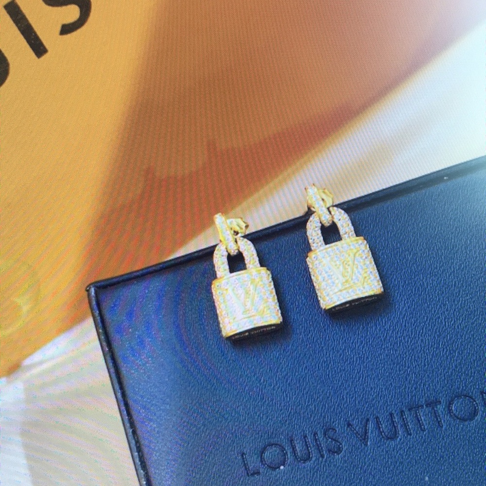 Gold Padlock Crystal Drop Earrings - Louis Vuitton